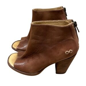 Bed Stu Onset Rustic Cognac Brown Leather Peep Toe Ankle Booties 8.5 Western